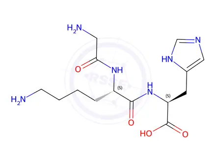 Chemical structure of H-Gly-Lys-His-OH acetate salt