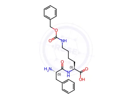 Chemical structure of (2S)-2-[[(2S)-2-amino-3-phenylpropanoyl]amino]-6-(phenylmethoxycarbonylamino)hexanoic acid