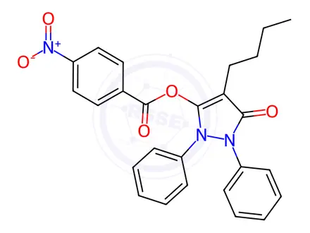 Chemical structure of 4-Butyl-5-oxo-1,2-diphenyl-2,5-dihydro-1H-pyrazol-3-yl 4-nitrobenzoate