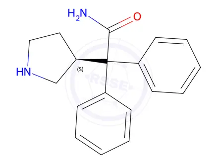 Chemical structure of 3-(S)-(+)-(1-carbamoyl-1,1-diphenyl methyl)pyrrolidine