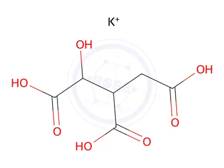 Chemical structure of potassium trihydrogen-DL-threo-3-carboxylato-2,3-dideoxy-1-hydroxypropane-1,2,3-tricarboxylate