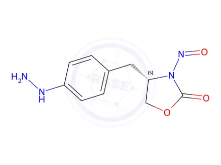 Chemical structure of (S)-4-(4-hydrazinylbenzyl)-3-nitrosooxazolidin-2-one