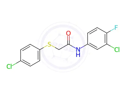 Chemical structure of N-(3-chloro-4-fluorophenyl)-2-((4-chlorophenyl)thio)acetamide