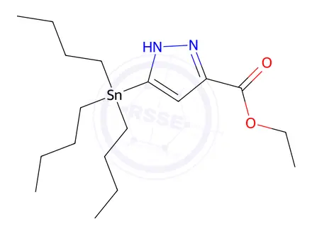 Chemical structure of 5-Tributylstannyl-1H-pyrazole-3-carboxylic acid ethyl ester