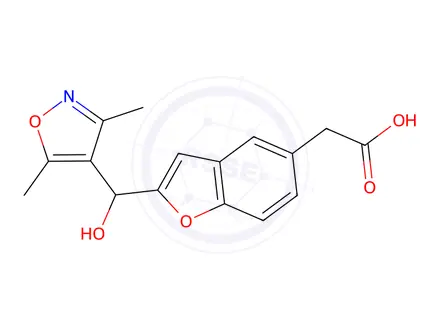 Chemical structure of 2-(2-((3,5-Dimethylisoxazol-4-yl)(hydroxy)methyl)benzofuran-5-yl)acetic acid