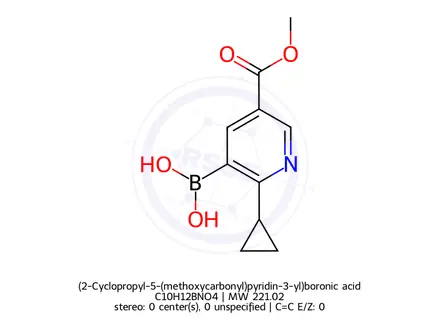 Chemical structure of (2-Cyclopropyl-5-(methoxycarbonyl)pyridin-3-yl)boronic acid