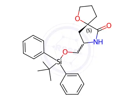 Chemical structure of 1-Oxa-7-azaspiro[4.4]nonan-6-one, 8-[[[(1,1-dimethylethyl)diphenylsilyl]oxy]methyl]-, (5S,8S)-