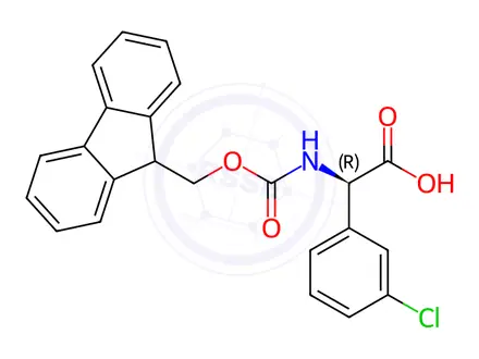 Chemical structure of (R)-2-((((9H-fluoren-9-yl)methoxy)carbonyl)amino)-2-(3-chlorophenyl)acetic acid