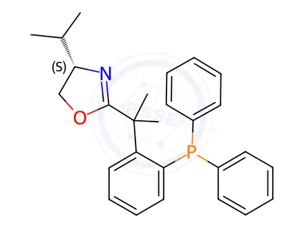 Chemical structure of Oxazole, 2-[1-[2-(diphenylphosphino)phenyl]-1-methylethyl]-4,5-dihydro-4-(1-methylethyl)-, (4S)-