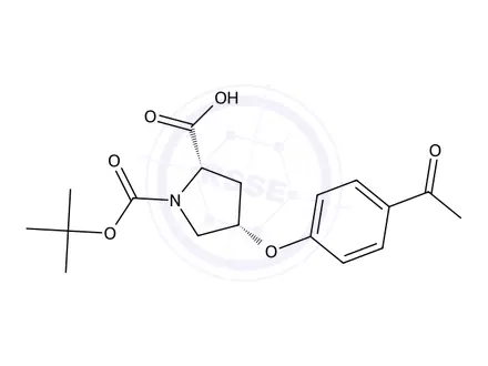 Chemical structure of (2S,4S)-4-(4-Acetylphenoxy)-1-(tert-butoxy-carbonyl)-2-pyrrolidinecarboxylic acid