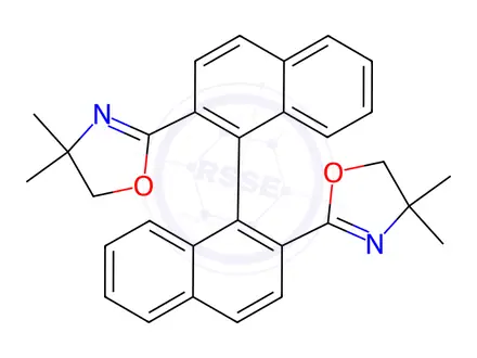 Chemical structure of Oxazole, 2,2′-(1R)-[1,1′-binaphthalene]-2,2′-diylbis[4,5-dihydro-4,4-dimethyl-
