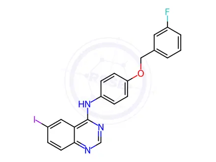 Chemical structure of N-(4-((3-Fluorobenzyl)oxy)phenyl)-6-iodoquinazolin-4-amine