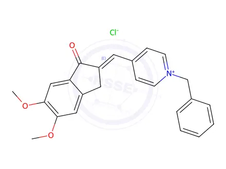 Chemical structure of (E)-1-Benzyl-4-((5,6-dimethoxy-1-oxo-1h-inden-2(3h)-ylidene)methyl)pyridinium Chloride