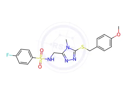 Chemical structure of 4-Fluoro-N-((5-((4-methoxybenzyl)thio)-4-methyl-4H-1,2,4-triazol-3-yl)methyl)benzenesulfonamide