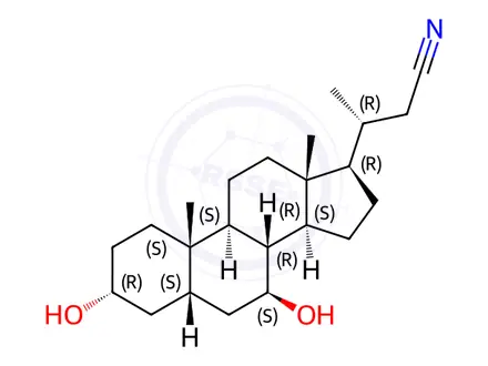 Chemical structure of (3α,5β,7β)-3,7-Dihydroxy-24-norcholane-23-nitrile