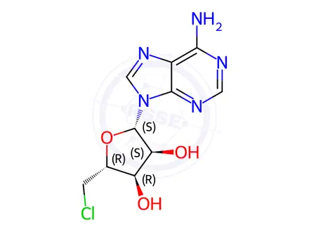 Chemical structure of (2S,3S,4R,5R)-2-(6-Amino-9H-purin-9-yl)-5-(chloromethyl)tetrahydrofuran-3,4-diol