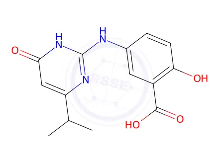 Chemical structure of 2-Hydroxy-5-((4-isopropyl-6-oxo-1,6-dihydropyrimidin-2-yl)amino)benzoic acid