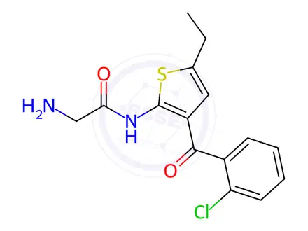 Chemical structure of 2-Amino-N-[3-(2-chlorobenzoyl)-5-ethyl-2-thienyl]-acetamide