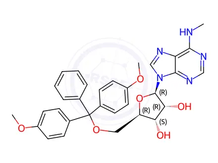 Chemical structure of Adenosine, 5'-O-[bis(4-methoxyphenyl)phenylmethyl]-N-methyl-