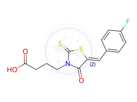 Chemical structure of 4-[(5Z)-5-[(4-fluorophenyl)methylidene]-4-oxo-2-sulfanylidene-1,3-thiazolidin-3-yl]butanoic acid