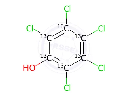Chemical structure of Pentachlorophenol-[13C6] in methanol