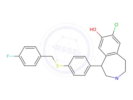 Chemical structure of 7-chloro-8-hydroxy-1-(4'-(4-fluorobenzyl)thiophenyl)-3-methyl-2,3,4,5-tetrahydro-1H-3-benzazepine