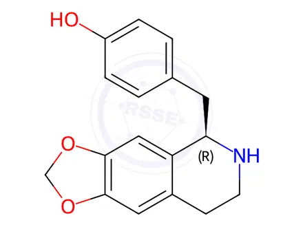 Chemical structure of (+)-4-[[(R)-5,6,7,8-Tetrahydro-1,3-dioxolo[4,5-g]isoquinoline-5-yl]methyl]phenol