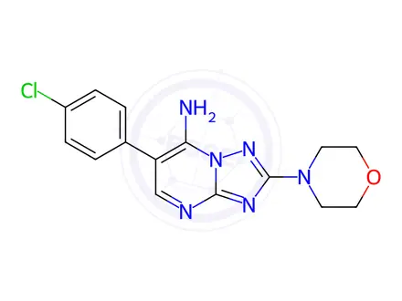 Chemical structure of 6-(4-chlorophenyl)-2-morpholino[1,2,4]triazolo[1,5-a]pyrimidin-7-amine