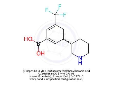Chemical structure of (3-(Piperidin-3-yl)-5-(trifluoromethyl)phenyl)boronic acid
