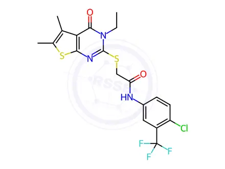 Chemical structure of N-(4-Chloro-3-(trifluoromethyl)phenyl)-2-((3-ethyl-5,6-dimethyl-4-oxo-3,4-dihydrothieno[2,3-d]pyrimidin-2-yl)thio)acetamide