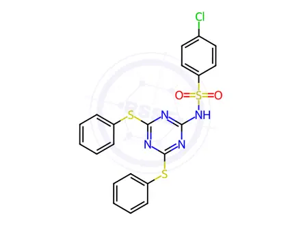 Chemical structure of N-(4,6-Bis(phenylthio)-1,3,5-triazin-2-yl)-4-chlorobenzenesulfonamide