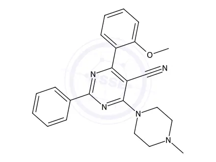 Chemical structure of 4-(2-Methoxyphenyl)-6-(4-methylpiperazino)-2-phenyl-5-pyrimidinecarbonitrile