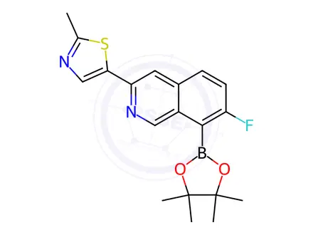 Chemical structure of 5-(7-fluoro-8-(4,4,5,5-tetramethyl-1,3,2-dioxaborolan-2-yl)isoquinolin-3-yl)-2-methylthiazole