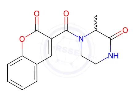 Chemical structure of 3-Methyl-4-(2-oxo-2H-chromene-3-carbonyl)piperazin-2-one