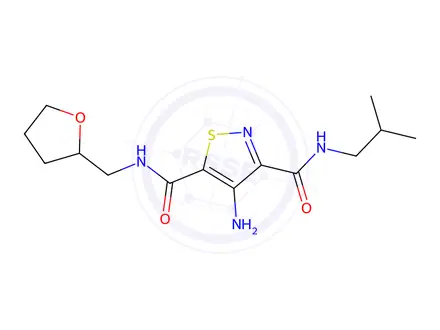 Chemical structure of 4-Amino-N3-isobutyl-N5-((tetrahydrofuran-2-yl)methyl)isothiazole-3,5-dicarboxamide