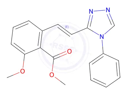 Chemical structure of 2-Methoxy-6-[2-(4-phenyl-4H-[1,2,4]triazol-3-yl)-vinyl]-benzoic acid methyl ester(cis/trans)