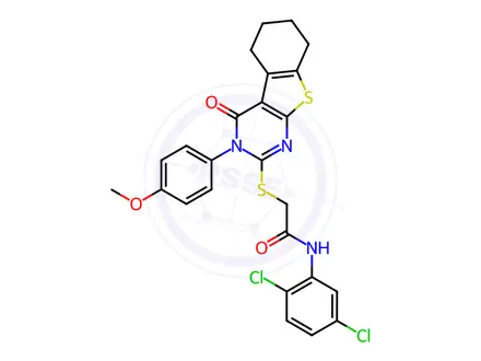 Chemical structure of N-(2,5-Dichlorophenyl)-2-((3-(4-methoxyphenyl)-4-oxo-3,4,5,6,7,8-hexahydrobenzo[4,5]thieno[2,3-d]pyrimidin-2-yl)thio)acetamide