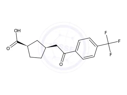 Chemical structure of cis-3-[2-Oxo-2-(4-trifluoromethylphenyl)-ethyl]cyclopentane-1-carboxylic acid