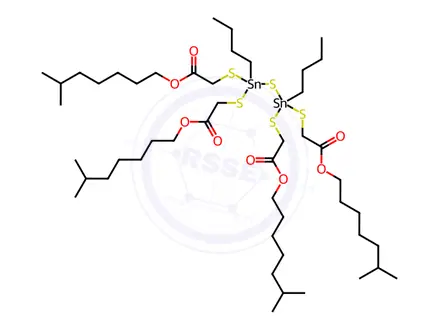Chemical structure of tetraisooctyl 2,2',2'',2'''-[thiobis[(butylstannylidyne)bis(thio)]]tetraacetate