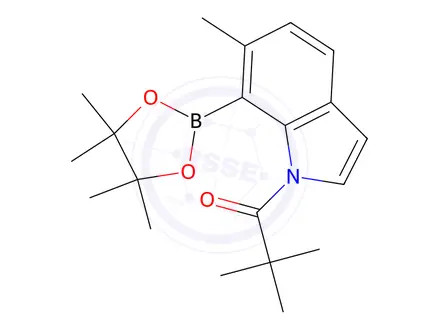 Chemical structure of 2,2-Dimethyl-1-(6-methyl-7-(4,4,5,5-tetramethyl-1,3,2-dioxaborolan-2-yl)-1H-indol-1-yl)propan-1-one