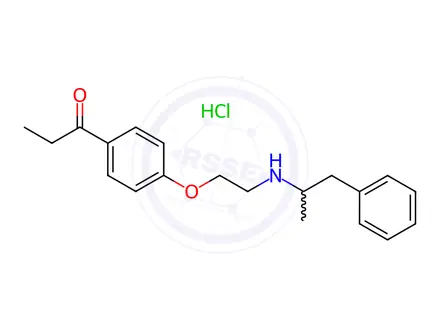 Chemical structure of 1-[4-[2-[(1-methyl-2-phenylethyl)amino]ethoxy]phenyl]propan-1-one hydrochloride