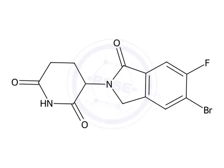 Chemical structure of 3-(5-bromo-6-fluoro-1-oxo-isoindolin-2-yl)piperidine-2,6-dione