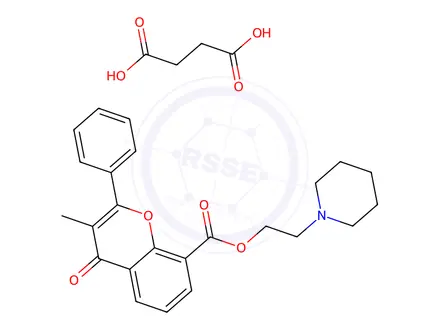 Chemical structure of succinic acid, compound with 2-pyridinoethyl 3-methyl-4-oxo-2-phenyl-4H-1-benzopyran-8-carboxylate (1:1)