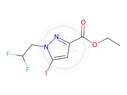 Chemical structure of ethyl 1-(2,2-difluoroethyl)-5-iodo-1H-pyrazole-3-carboxylate