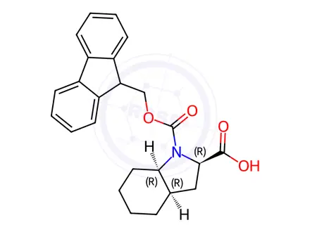 Chemical structure of (2S,3aS,7aS)-1-(((9H-fluoren-9-yl)methoxy)carbonyl)-octahydro-1H-indole-2-carboxylic acid