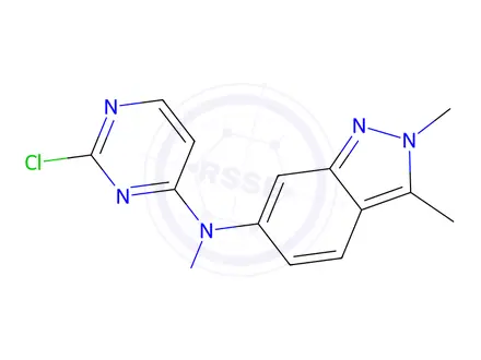 Chemical structure of N-(2-chloropyrimidin-4-yl)-N-(2,3-dimethyl-2H-indazol-6-yl)nitrous amide