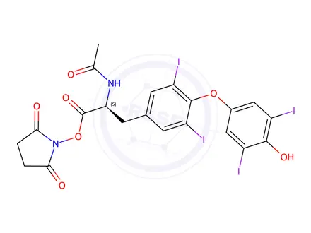 Chemical structure of N-Acetyl-O-(4-hydroxy-3,5-diiodophenyl)-3,5-diiodo-L-Tyrosine 2,5-Dioxo-1-pyrrolidinyl Ester (~80%)