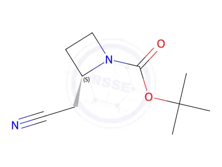 Chemical structure of 1-Azetidinecarboxylic acid, 2-(cyanomethyl)-, 1,1-dimethylethyl ester, (2S)-