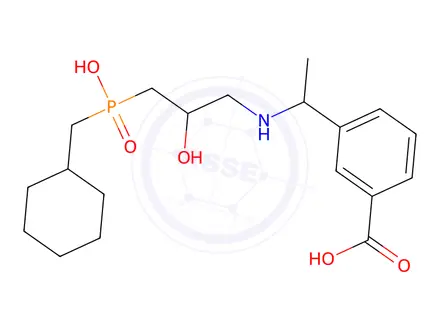 Chemical structure of (3-(1-((3-(cyclohexylmethyl)hydroxyphosphinyl)-2-hydroxypropyl)amino)ethyl)benzoic acid