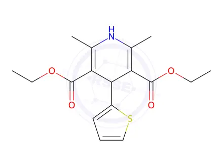 Chemical structure of Diethyl 2,6-dimethyl-4-(thiophen-2-yl)-1,4-dihydropyridine-3,5-dicarboxylate